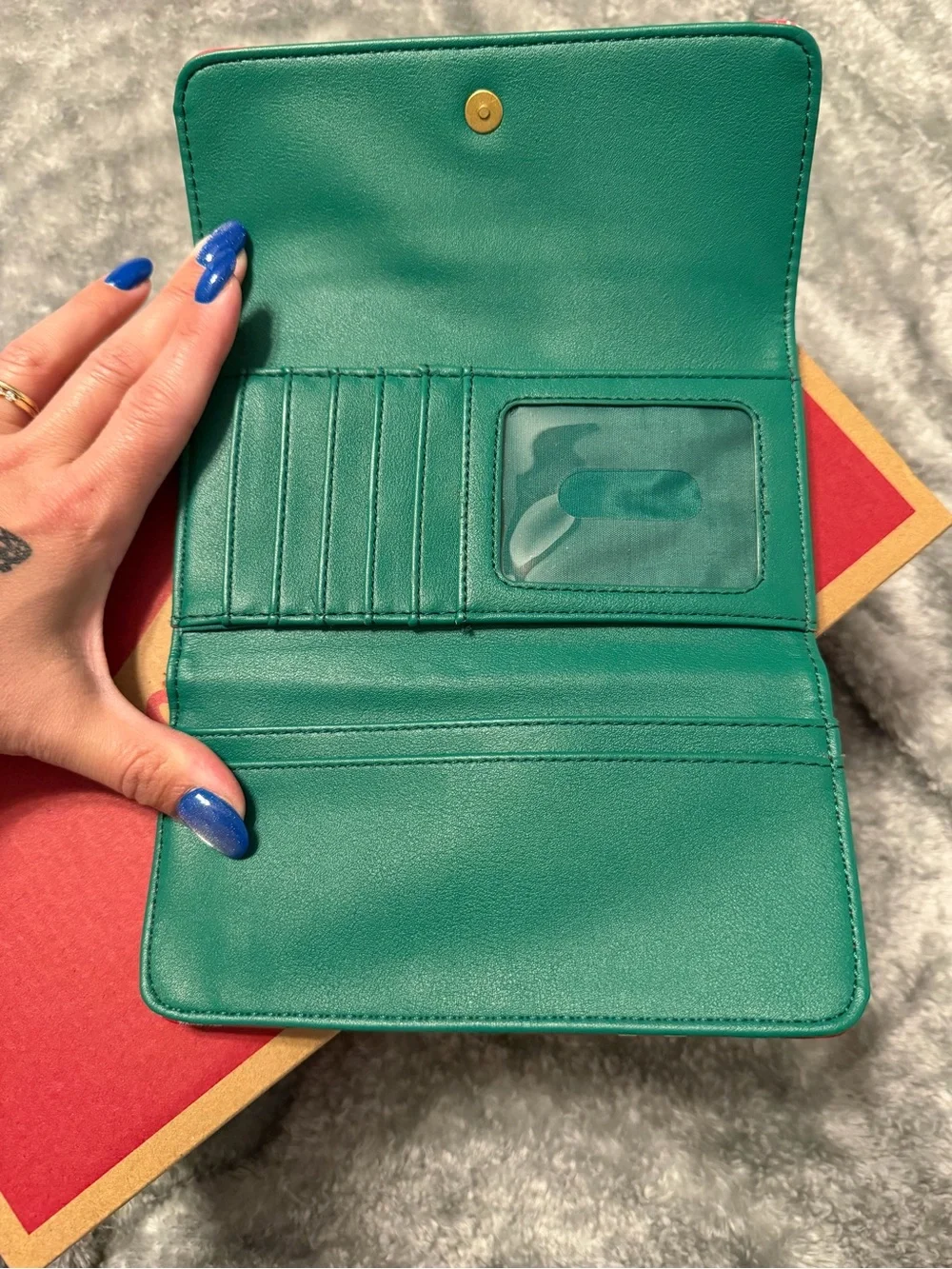 Loungefly Disney Red Holiday Wallet with Green Patch